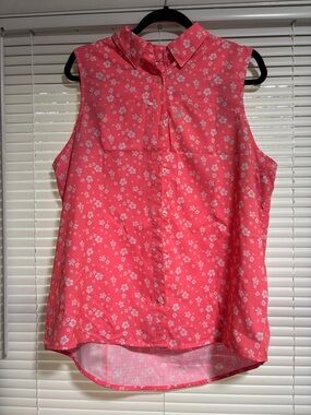 Huk Coral Pink Sleeveless Floral Button-Up Blouse